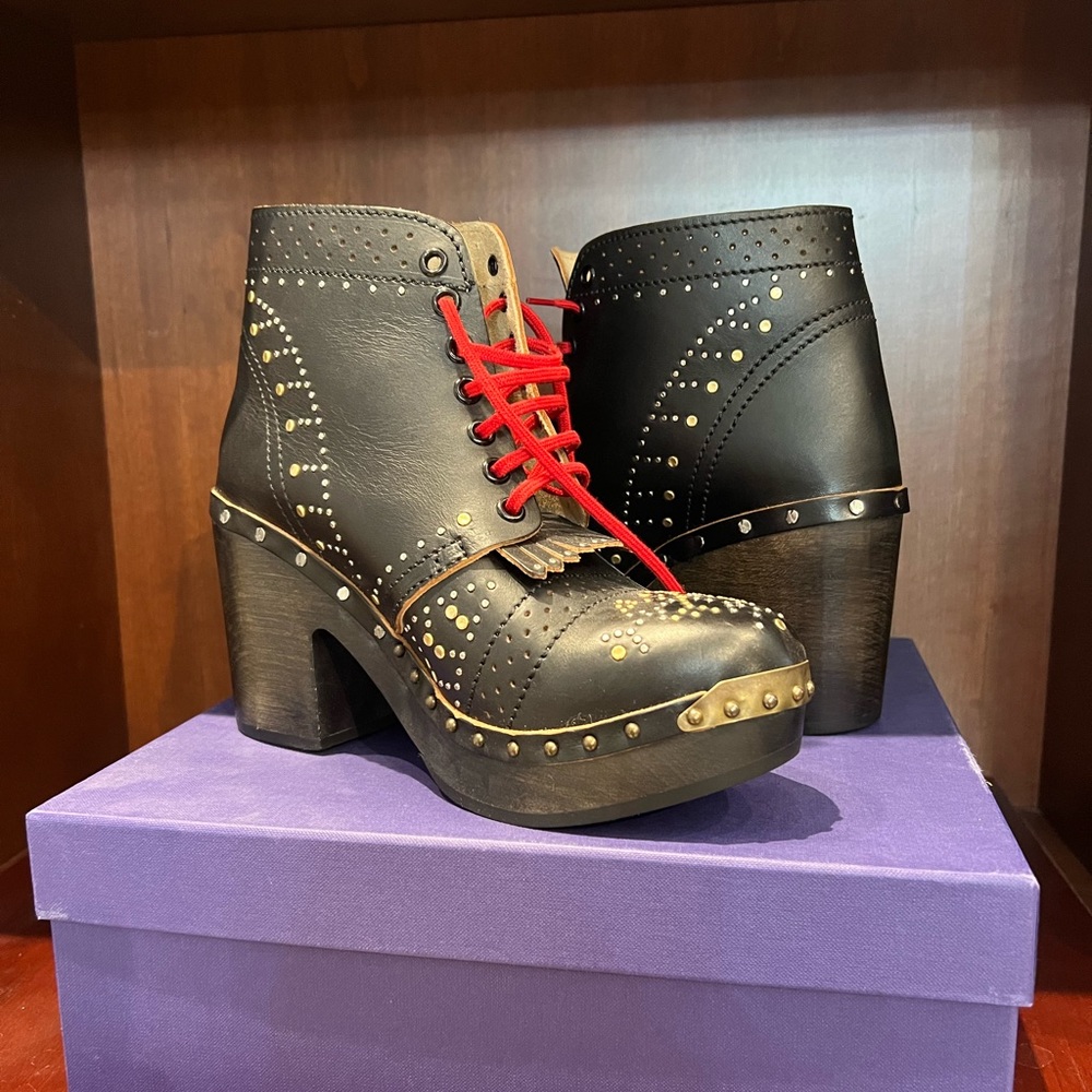 Burberry Lace Up Wood Heel Bootie